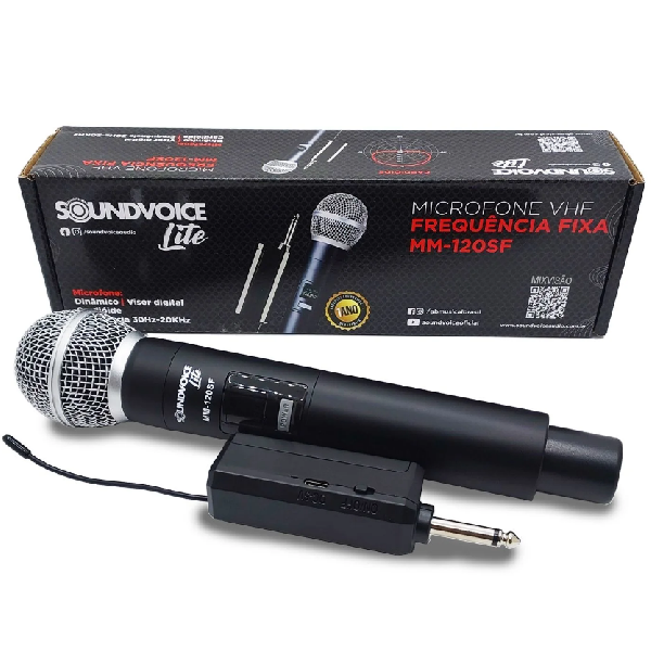 Foto do produto  Microfone Sem Fio c/ bateria Recarregável Soundvoice MM-120SF